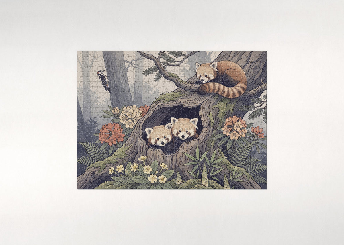 Red Panda Cubs in the Hollow jigsaw puzzle - flat puzzle