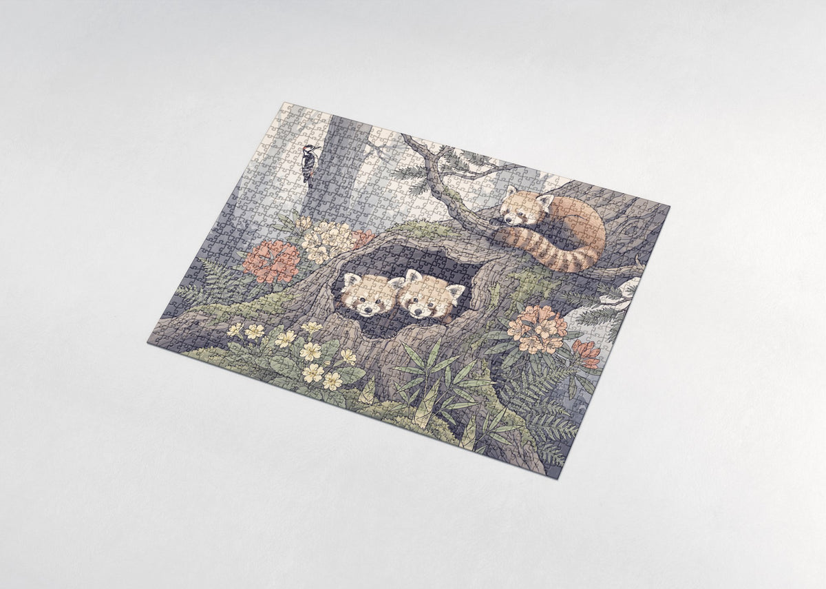 Red Panda Cubs in the Hollow jigsaw puzzle - assembled puzzle