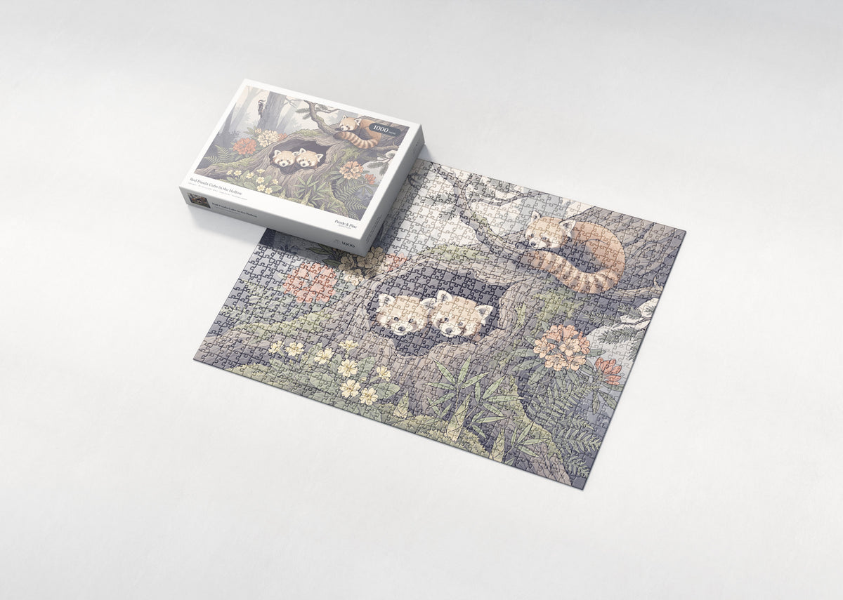 Red Panda Cubs in the Hollow jigsaw puzzle - box and puzzle