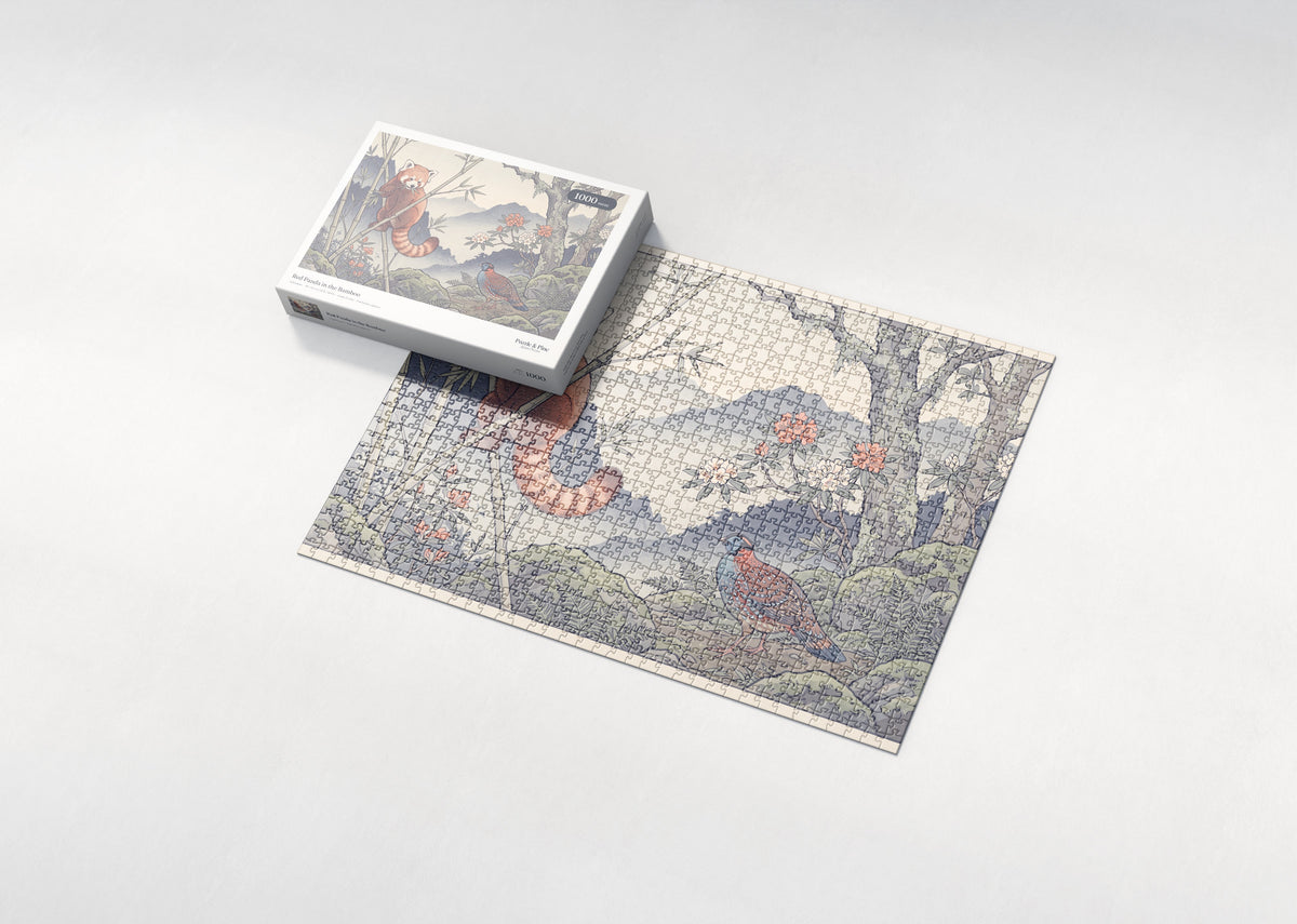 Red Panda in the Bamboo jigsaw puzzle - box and puzzle