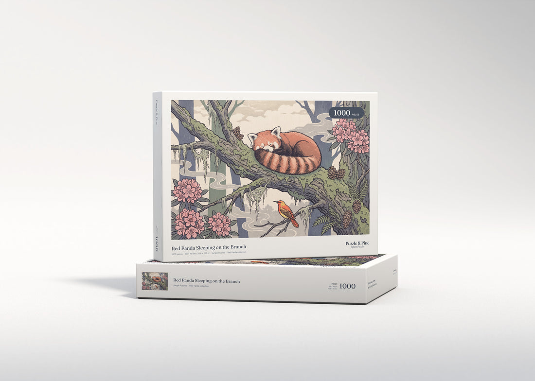 Red Panda Sleeping on the Branch jigsaw puzzle - gift box