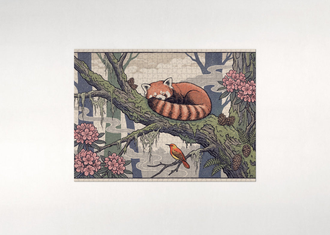 Red Panda Sleeping on the Branch jigsaw puzzle - gift box