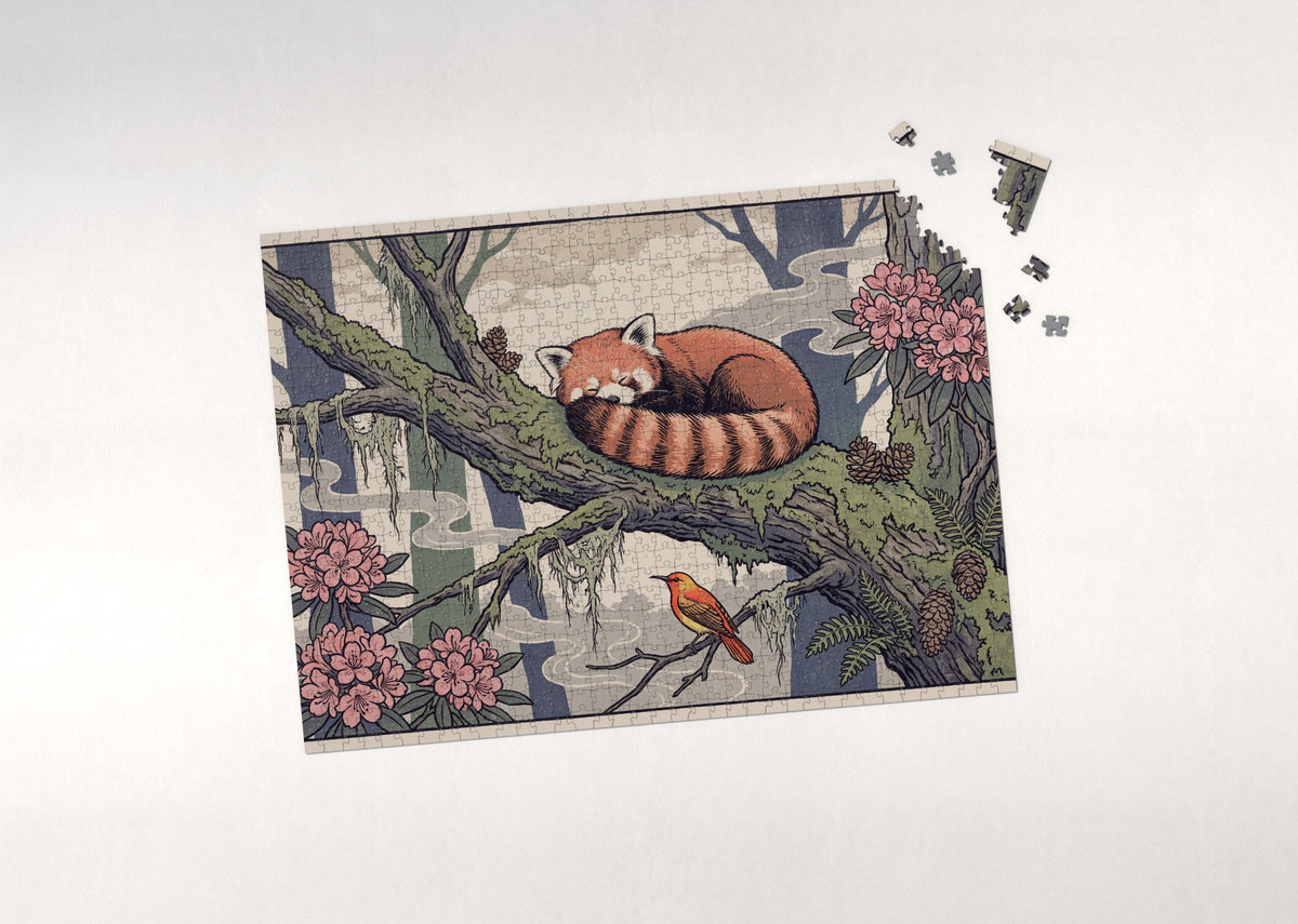 Red Panda Sleeping on the Branch jigsaw puzzle - puzzle with loose pieces