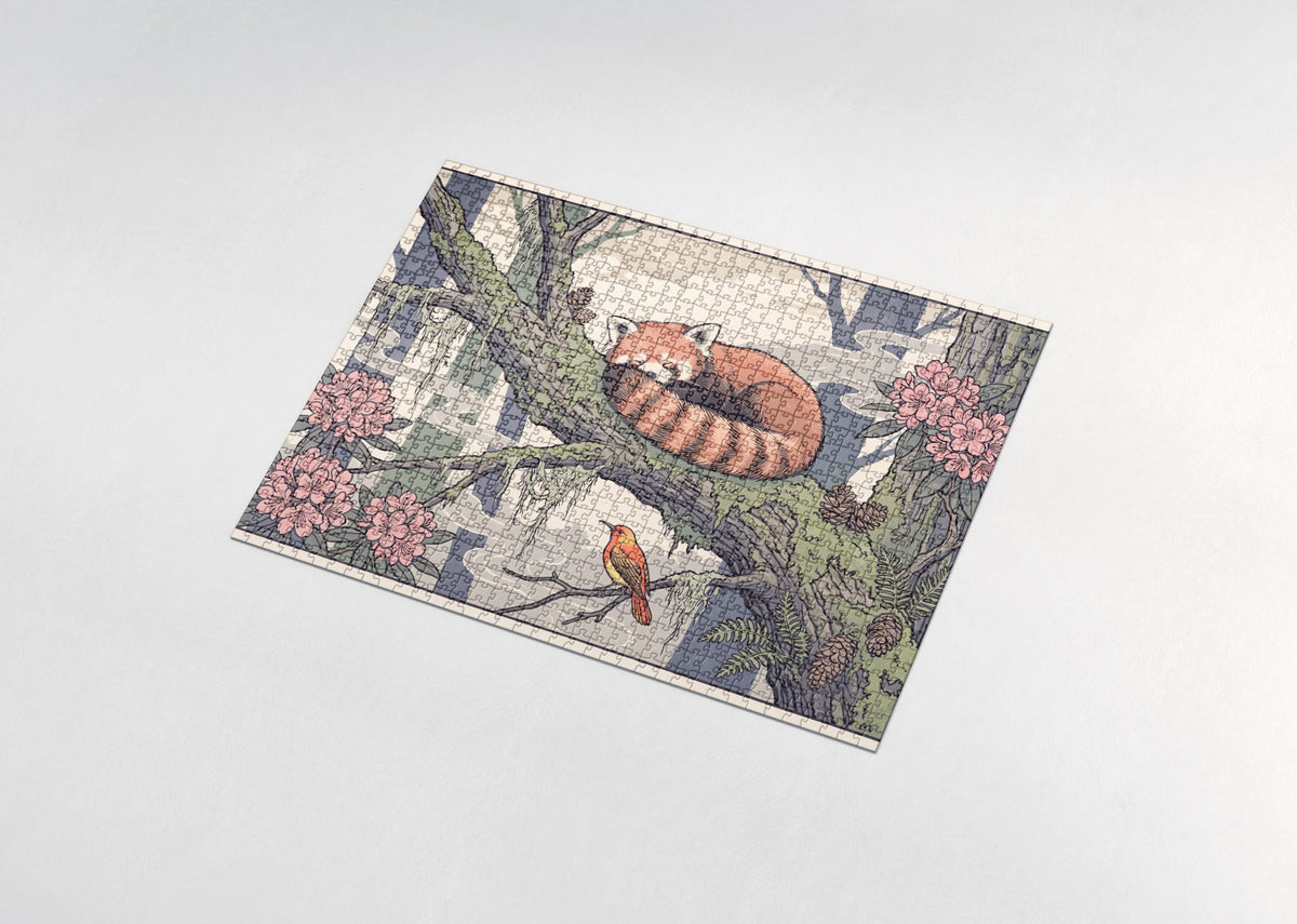 Red Panda Sleeping on the Branch jigsaw puzzle - assembled puzzle