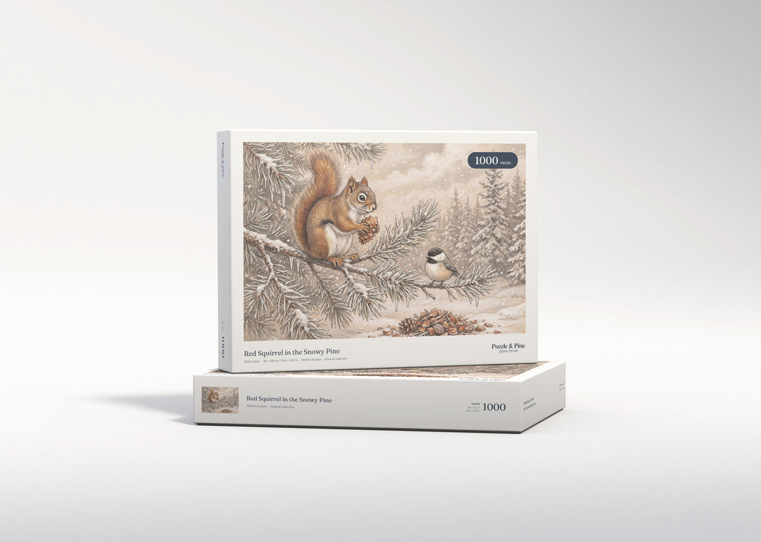 Red Squirrel in the Snowy Pine jigsaw puzzle - gift box