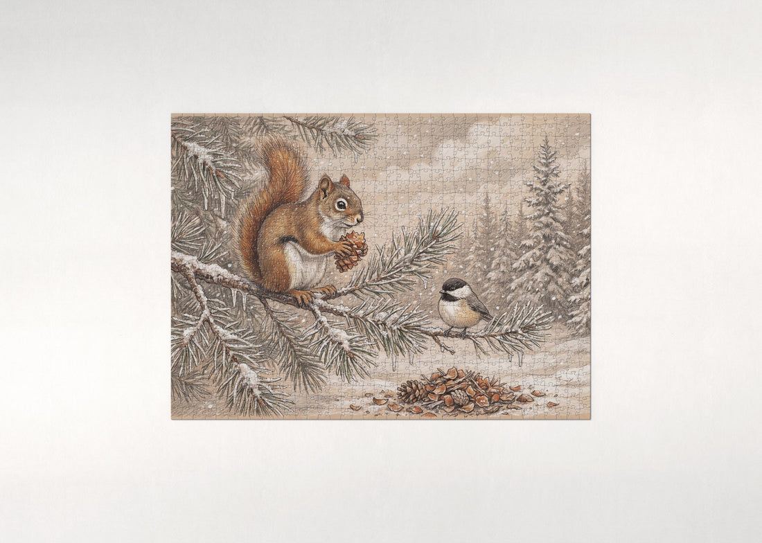 Red Squirrel in the Snowy Pine jigsaw puzzle - gift box