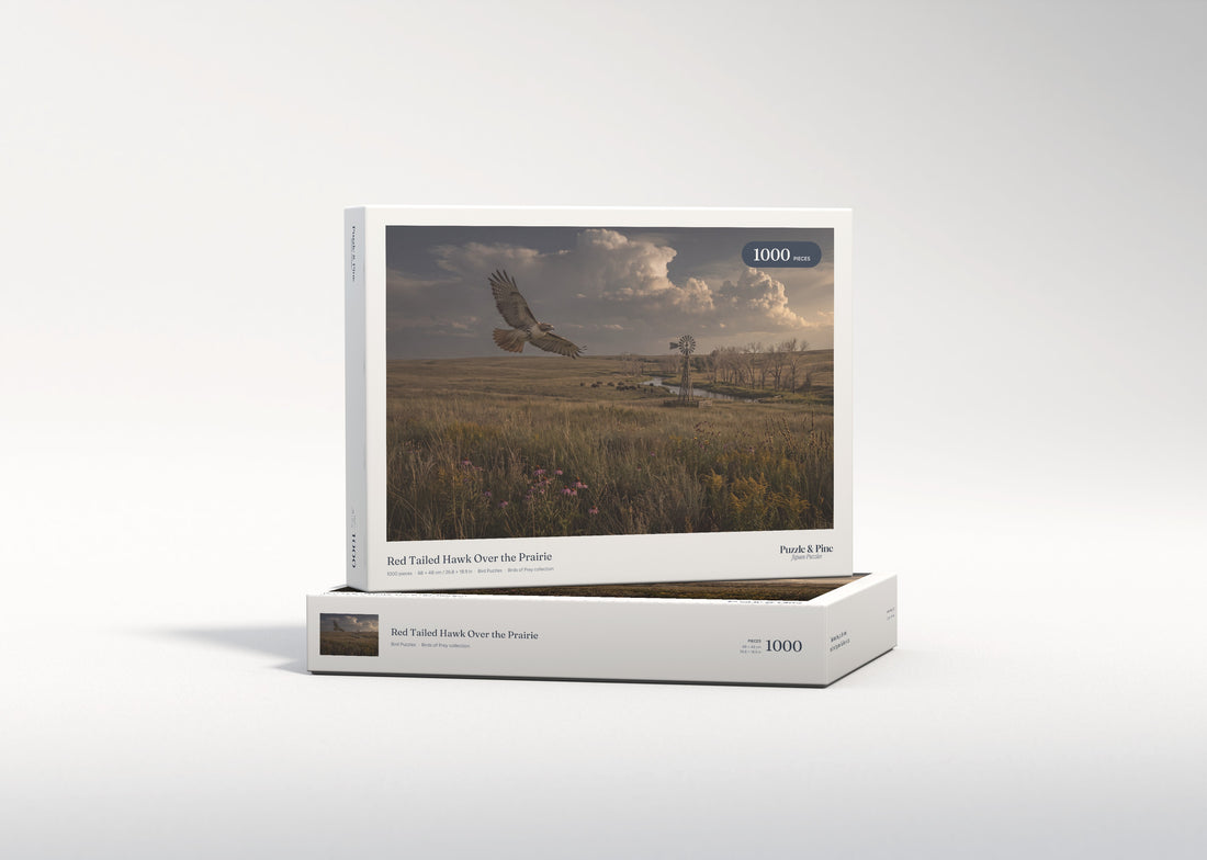 Red Tailed Hawk Over the Prairie jigsaw puzzle - gift box