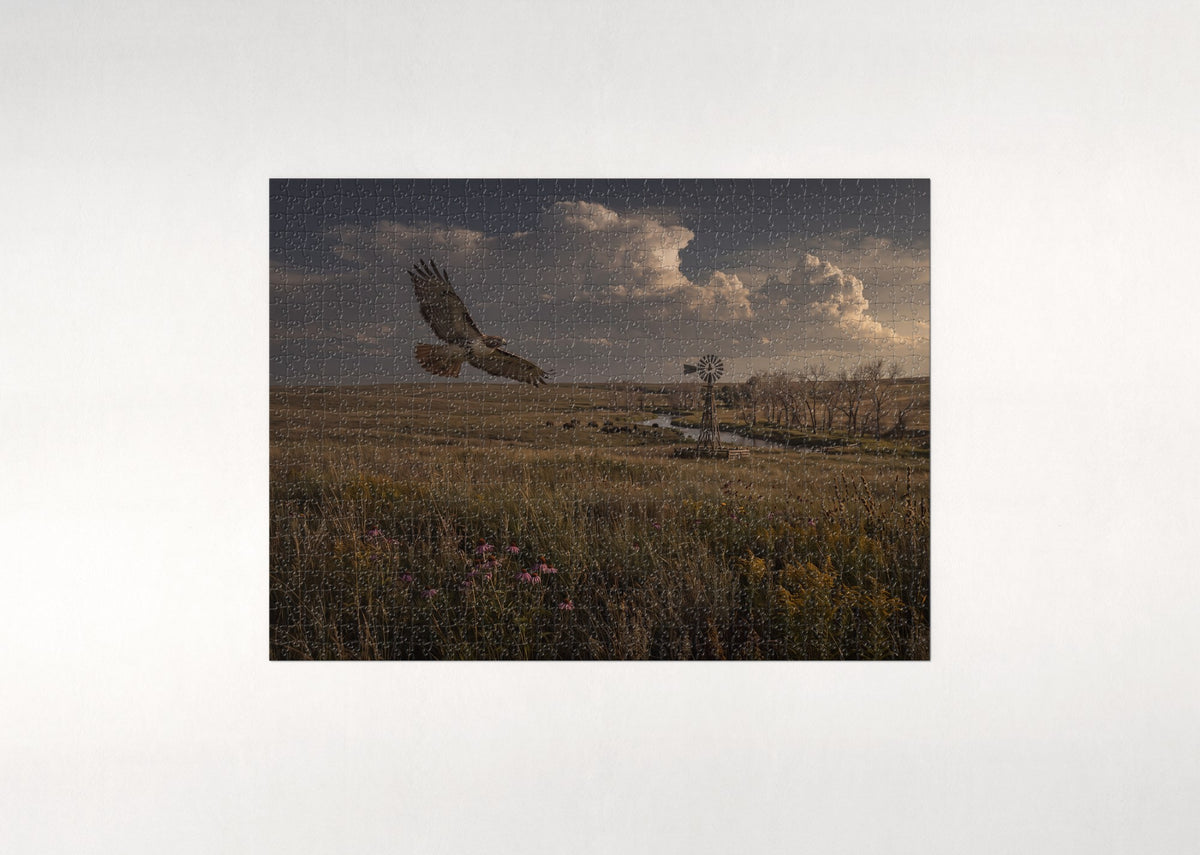 Red Tailed Hawk Over the Prairie jigsaw puzzle - flat puzzle