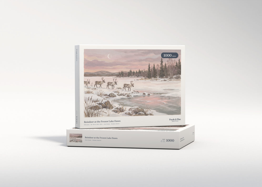 Reindeer at the Frozen Lake Dawn jigsaw puzzle - gift box