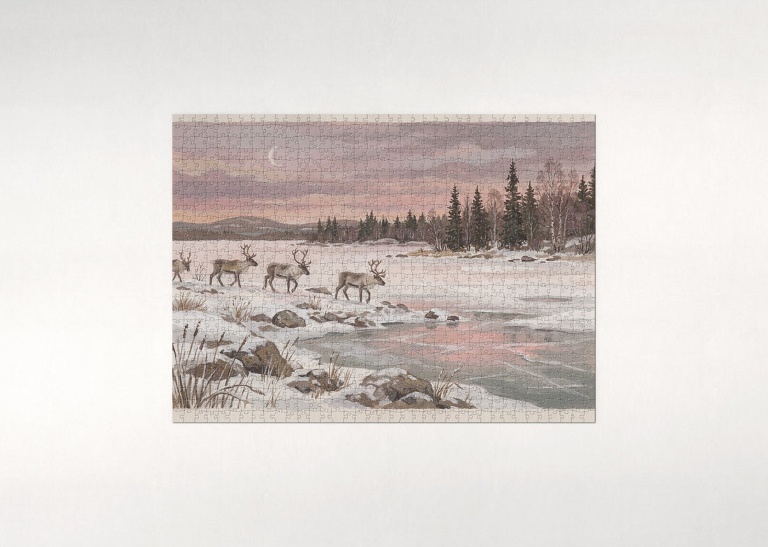 Reindeer at the Frozen Lake Dawn jigsaw puzzle - gift box