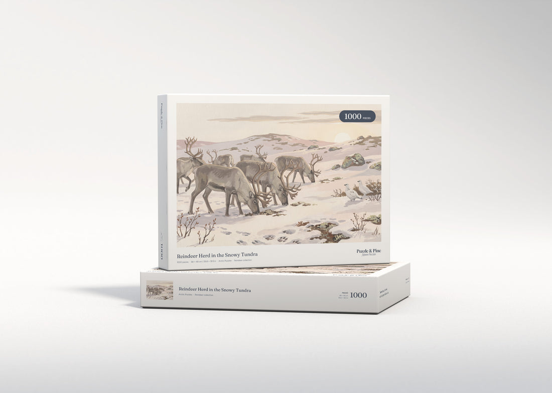 Reindeer Herd in the Snowy Tundra jigsaw puzzle - gift box