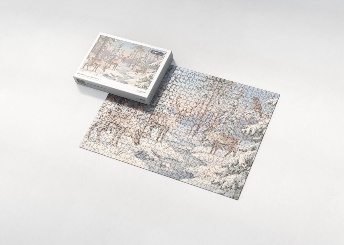 Reindeer in the Lapland Forest jigsaw puzzle - box and puzzle