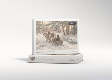 Reindeer Sleigh Through the Winter Pines jigsaw puzzle - gift box