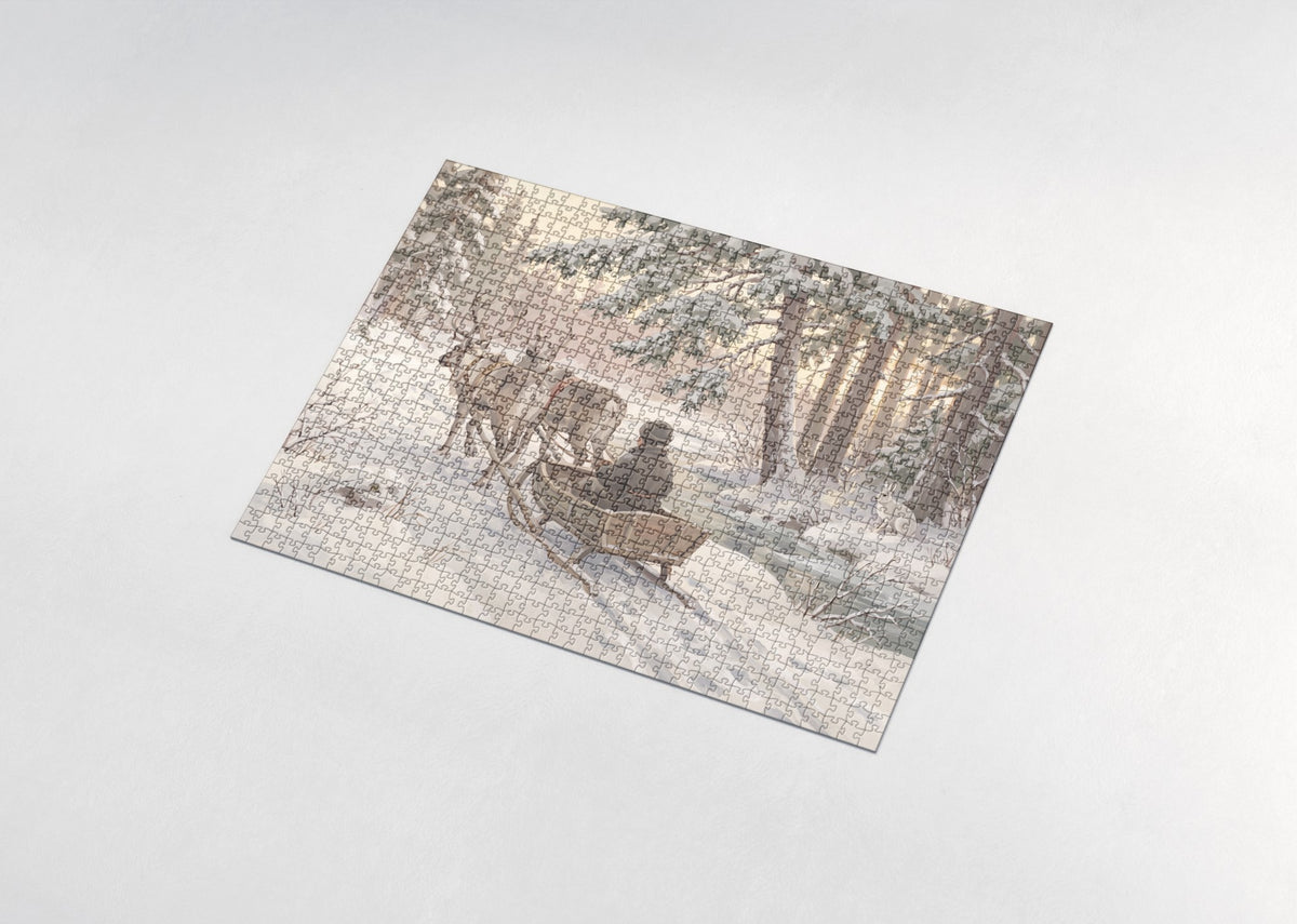Reindeer Sleigh Through the Winter Pines jigsaw puzzle - assembled puzzle