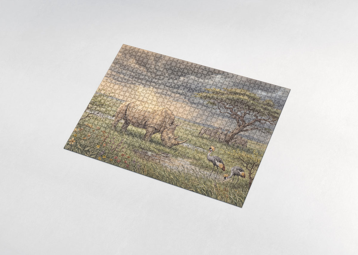 Rhino Grazing Under the Stormy Sky jigsaw puzzle - assembled puzzle