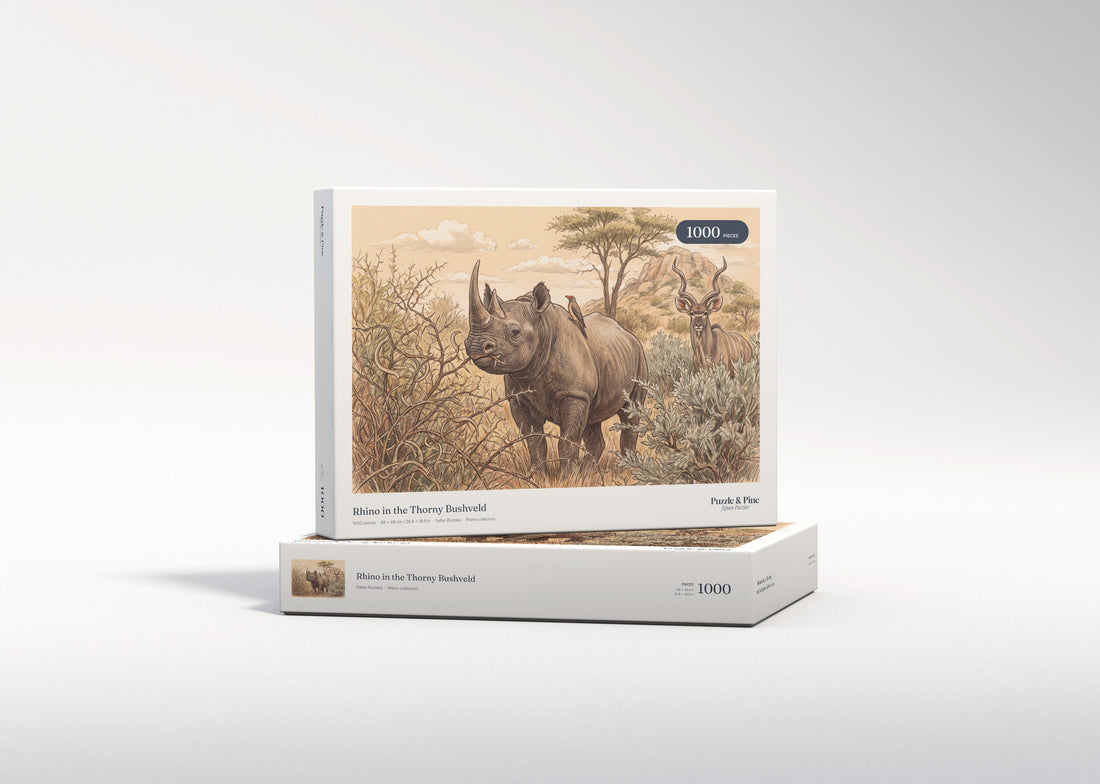 Rhino in the Thorny Bushveld jigsaw puzzle - gift box