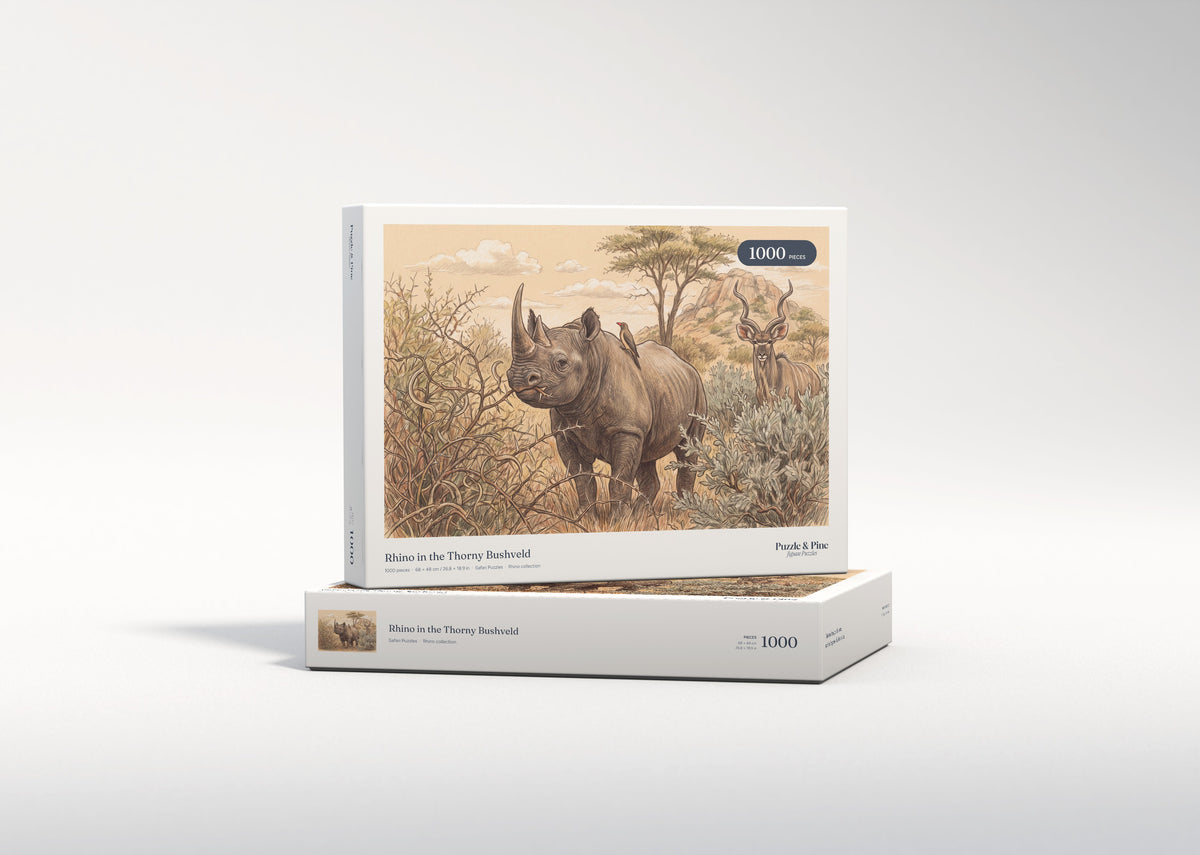Rhino in the Thorny Bushveld jigsaw puzzle - gift box