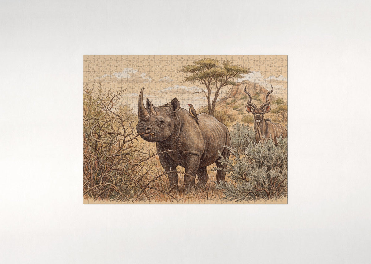 Rhino in the Thorny Bushveld jigsaw puzzle - flat puzzle