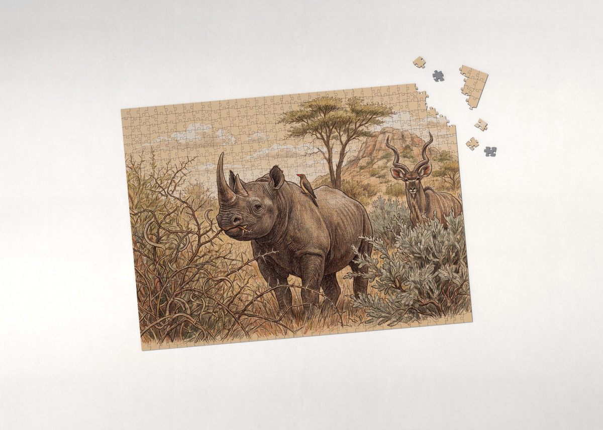 Rhino in the Thorny Bushveld jigsaw puzzle - puzzle with loose pieces