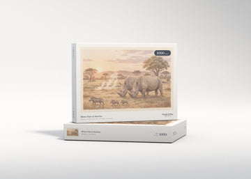 Rhino Pair at Sunrise jigsaw puzzle - gift box