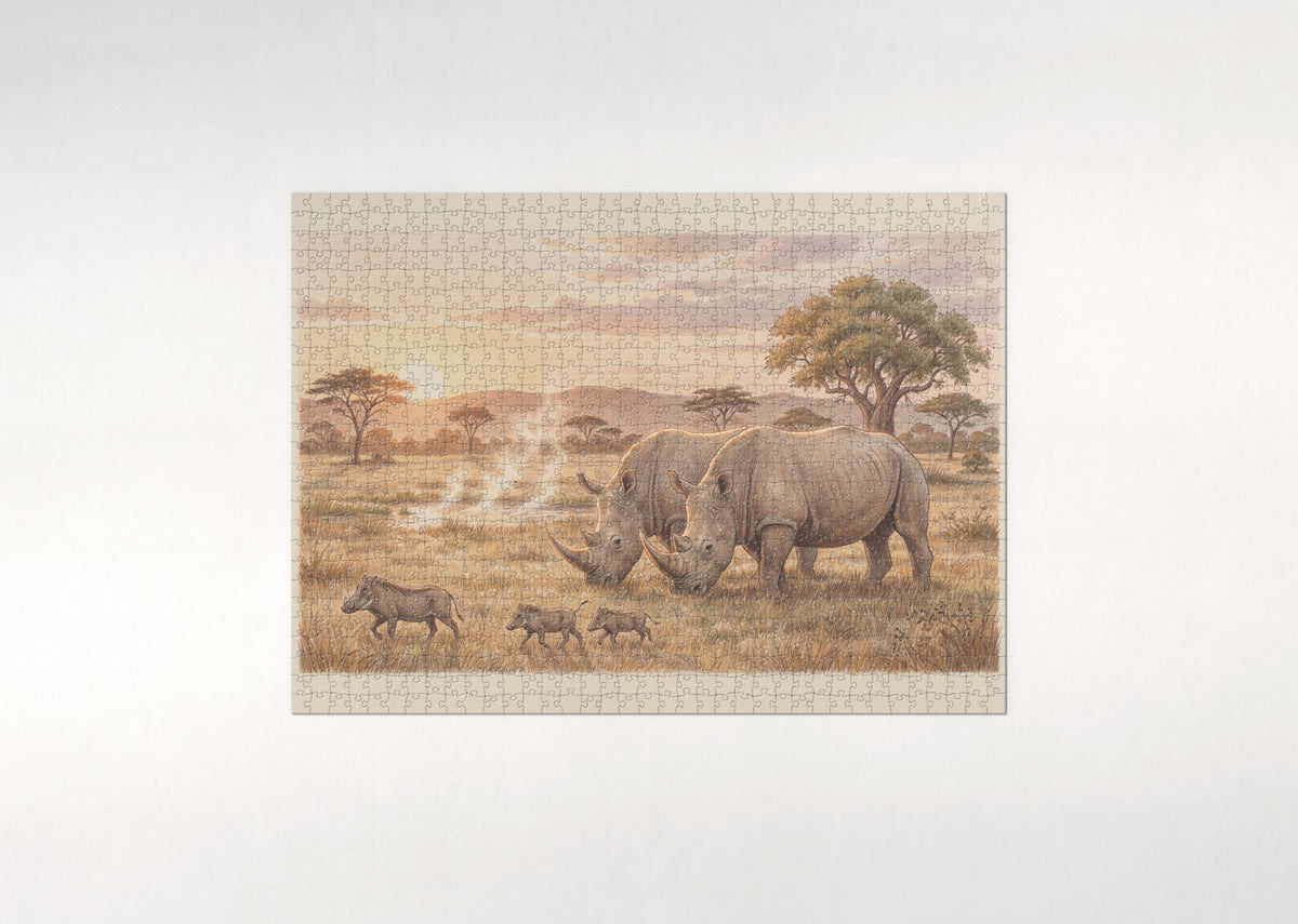 Rhino Pair at Sunrise jigsaw puzzle - flat puzzle