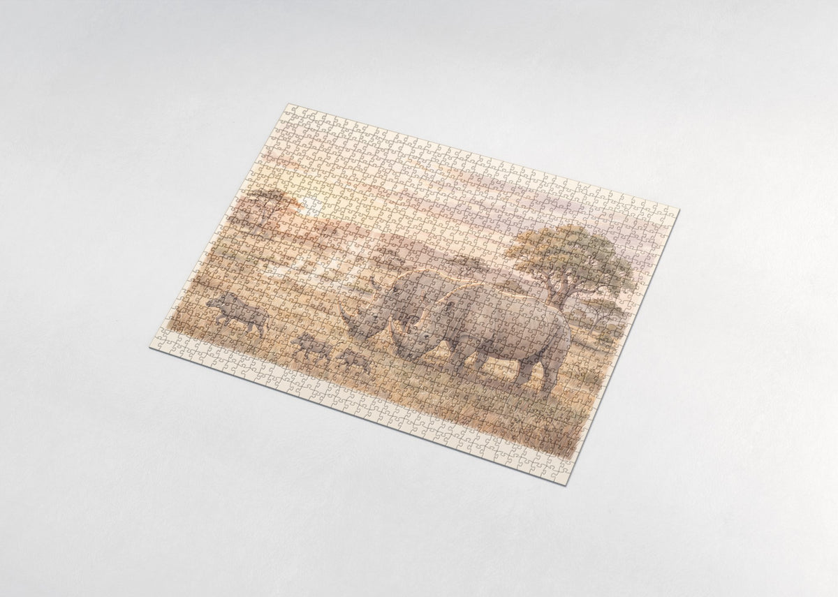 Rhino Pair at Sunrise jigsaw puzzle - assembled puzzle