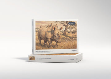 Rhino with Oxpeckers at Golden Hour jigsaw puzzle - gift box