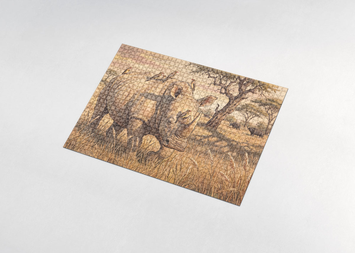 Rhino with Oxpeckers at Golden Hour jigsaw puzzle - assembled puzzle