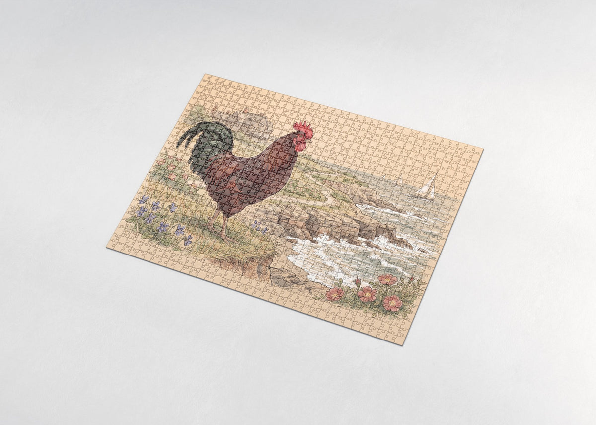 Rhode Island State Bird and Flower: Rhode Island Red and Violet jigsaw puzzle - assembled puzzle