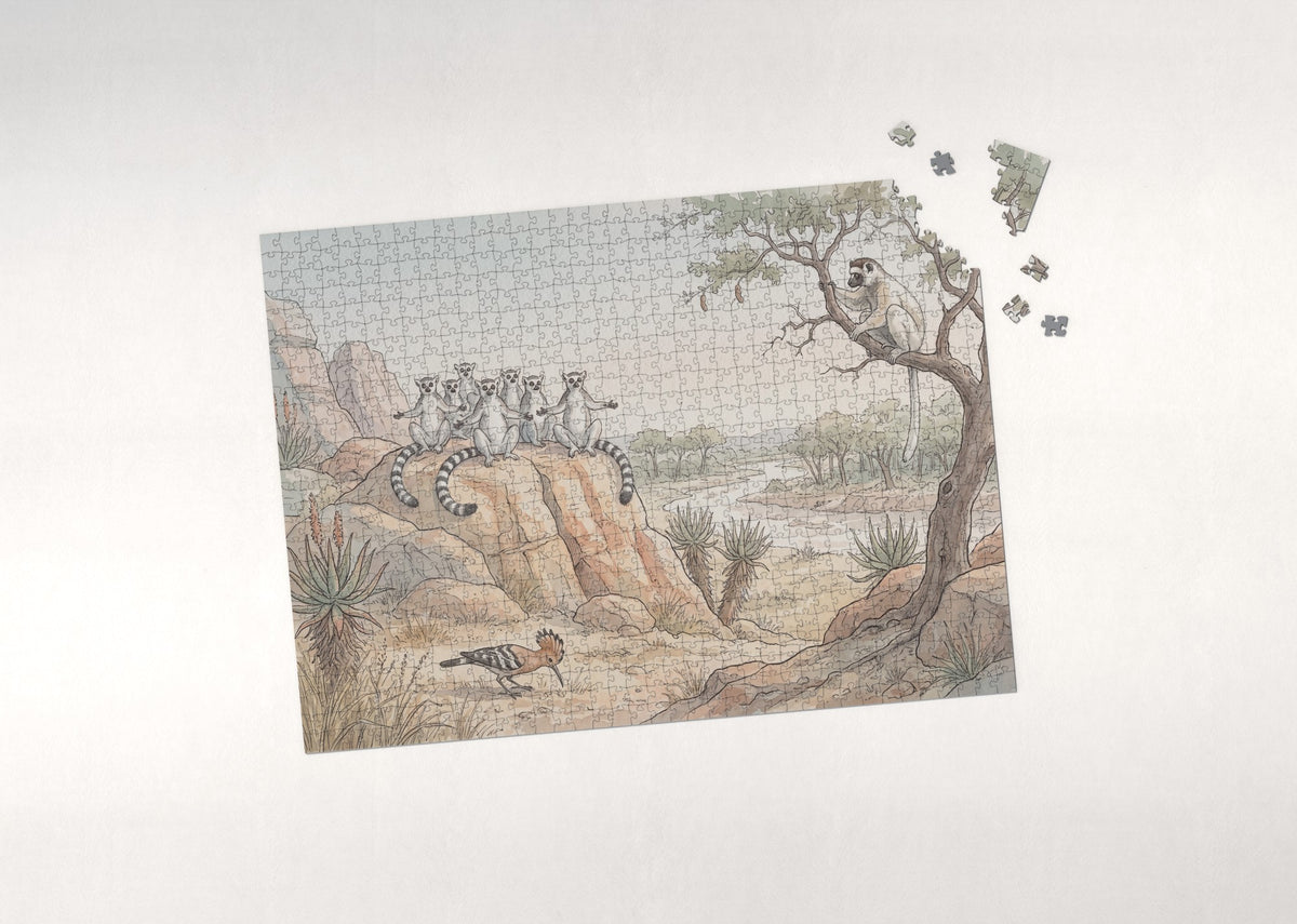 Ring Tailed Lemurs in the Madagascar Sun jigsaw puzzle - puzzle with loose pieces