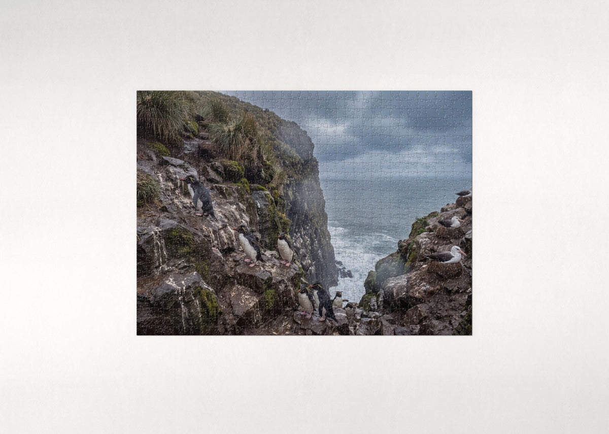 Rockhopper Penguins on the Cliffs jigsaw puzzle - flat puzzle