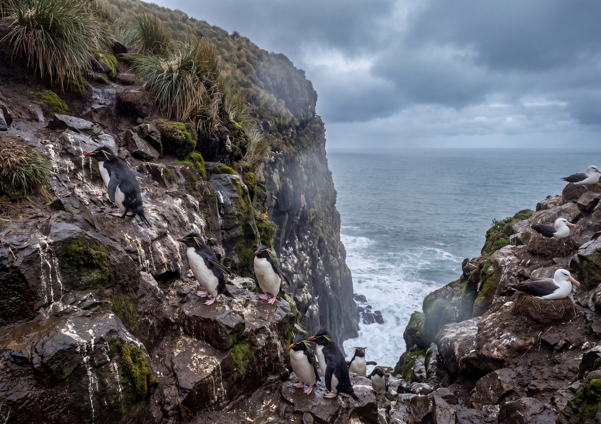 Rockhopper Penguins on the Cliffs jigsaw puzzle
