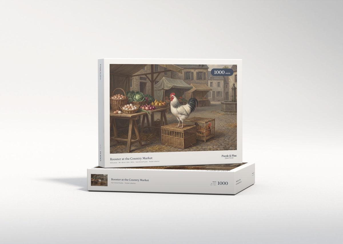 Rooster at the Country Market jigsaw puzzle - gift box