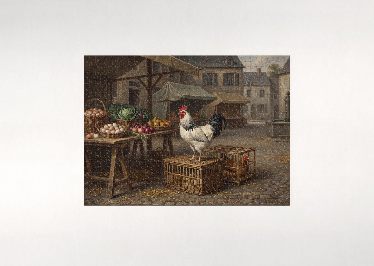 Rooster at the Country Market jigsaw puzzle - flat puzzle