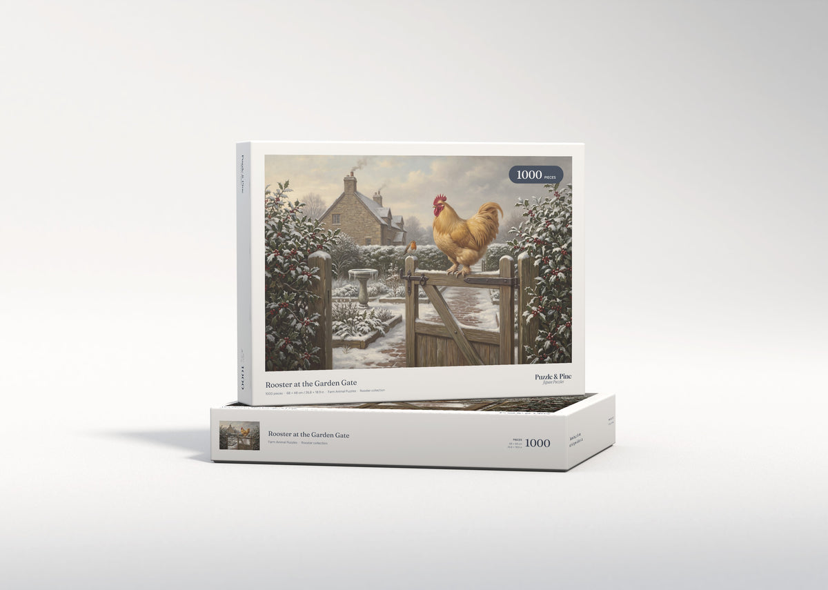 Rooster at the Garden Gate jigsaw puzzle - gift box