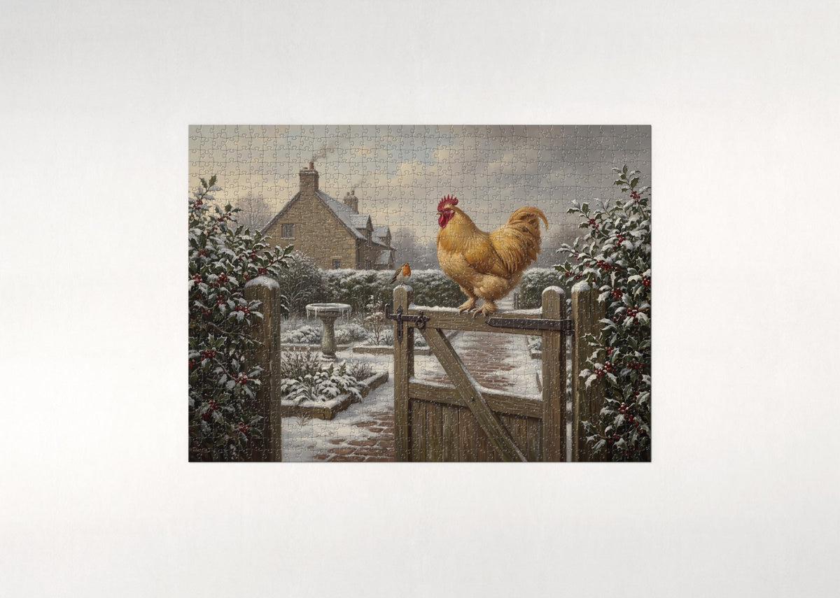 Rooster at the Garden Gate jigsaw puzzle - flat puzzle