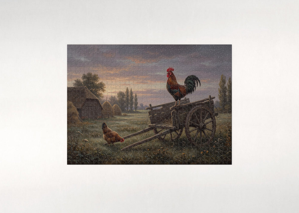 Rooster Crowing at Sunrise jigsaw puzzle - flat puzzle
