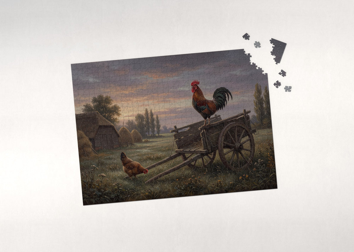 Rooster Crowing at Sunrise jigsaw puzzle - puzzle with loose pieces