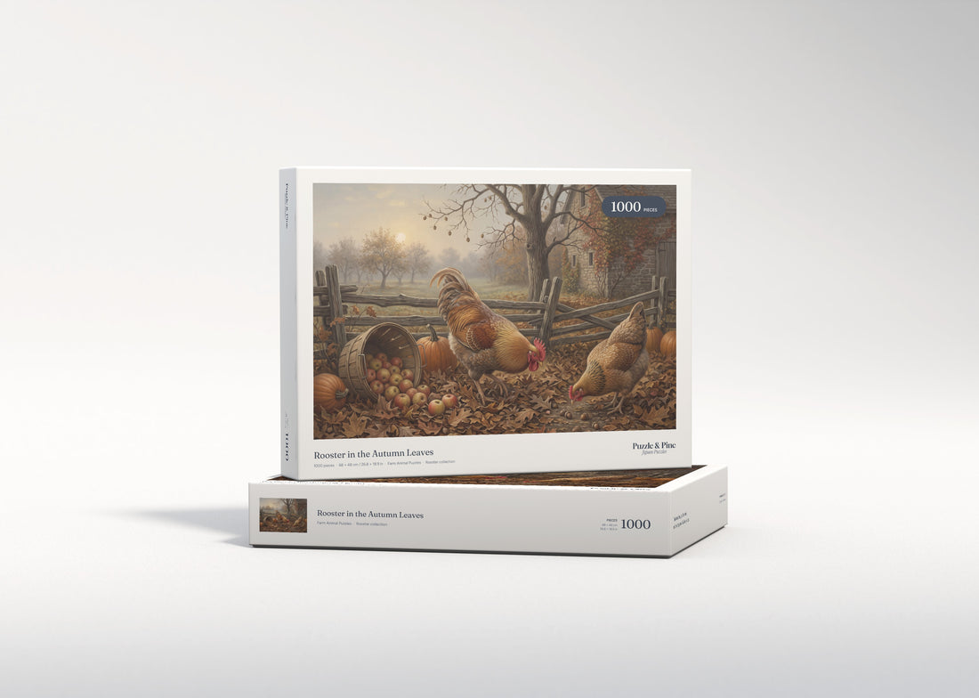 Rooster in the Autumn Leaves jigsaw puzzle - gift box