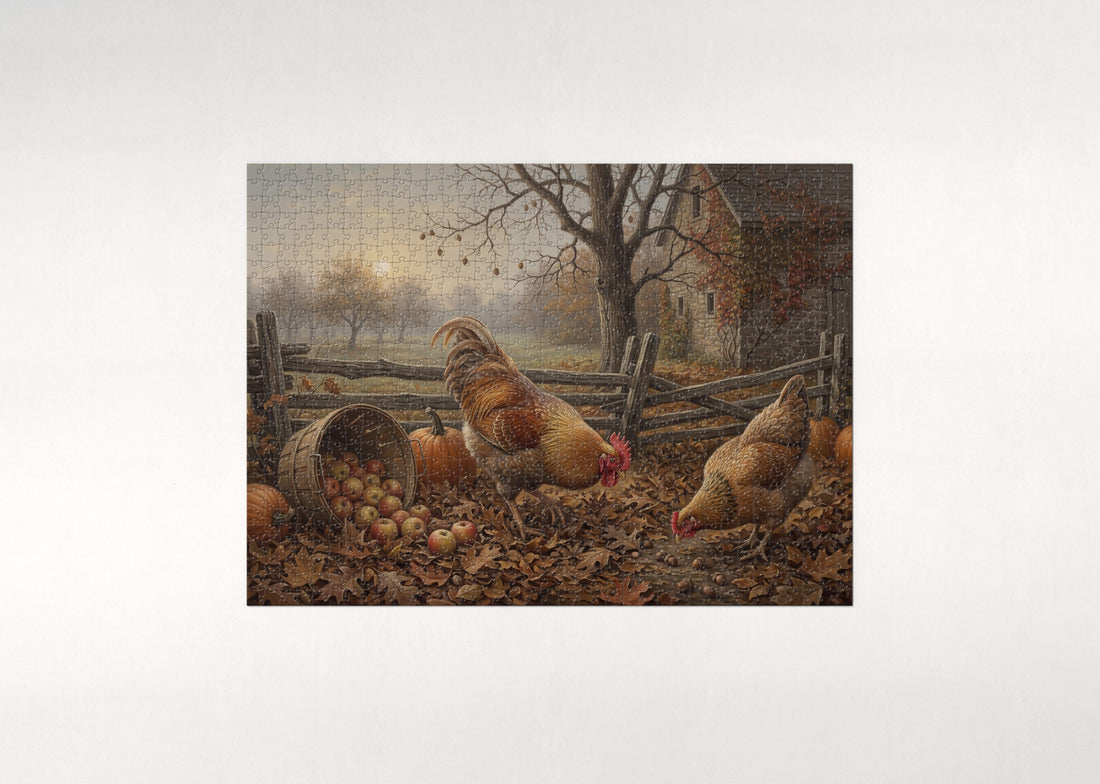 Rooster in the Autumn Leaves jigsaw puzzle - gift box