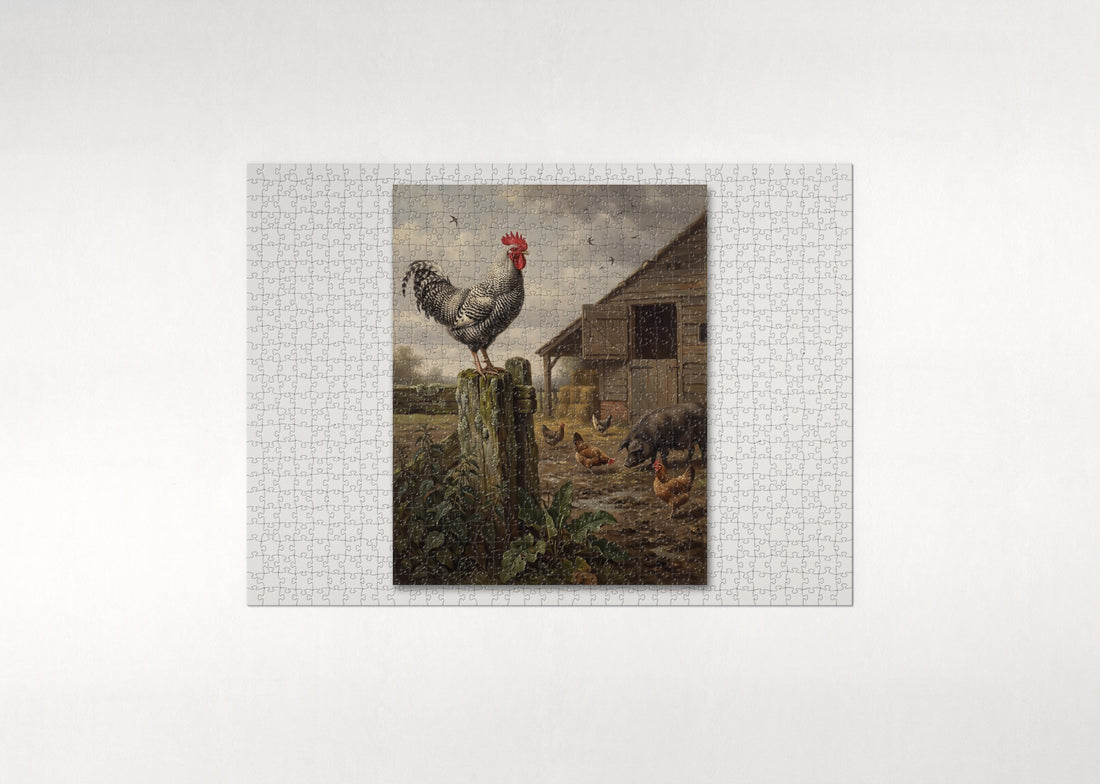 Rooster on the Fence Post jigsaw puzzle - gift box