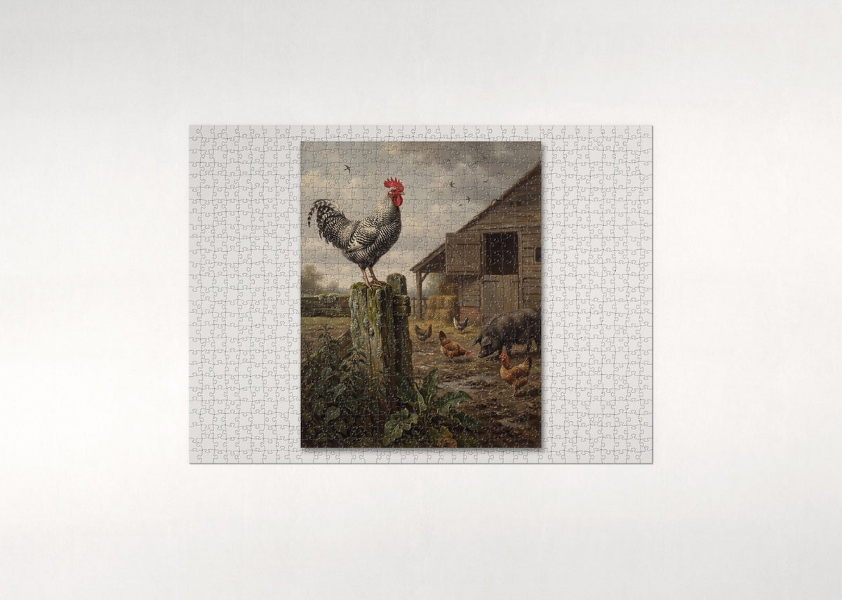 Rooster on the Fence Post jigsaw puzzle - flat puzzle