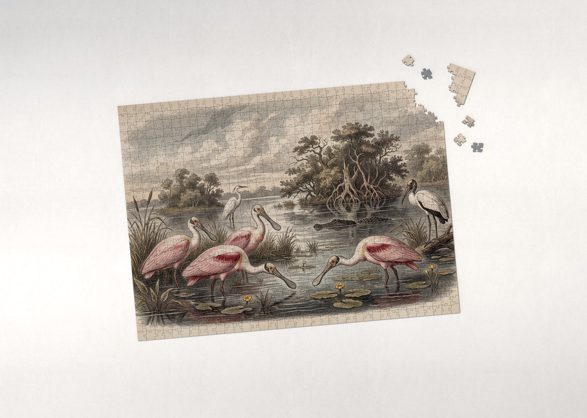 Roseate Spoonbills in the Everglades jigsaw puzzle - puzzle with loose pieces