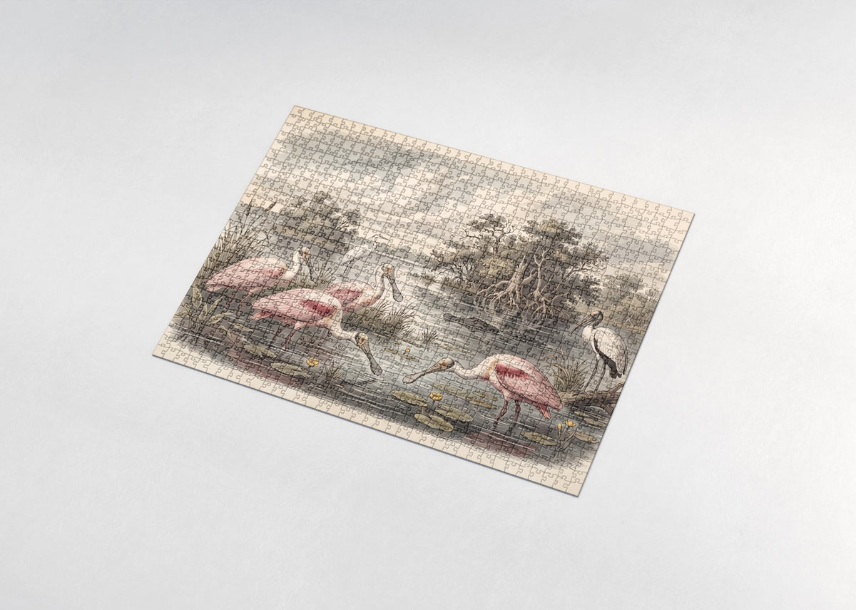 Roseate Spoonbills in the Everglades jigsaw puzzle - assembled puzzle