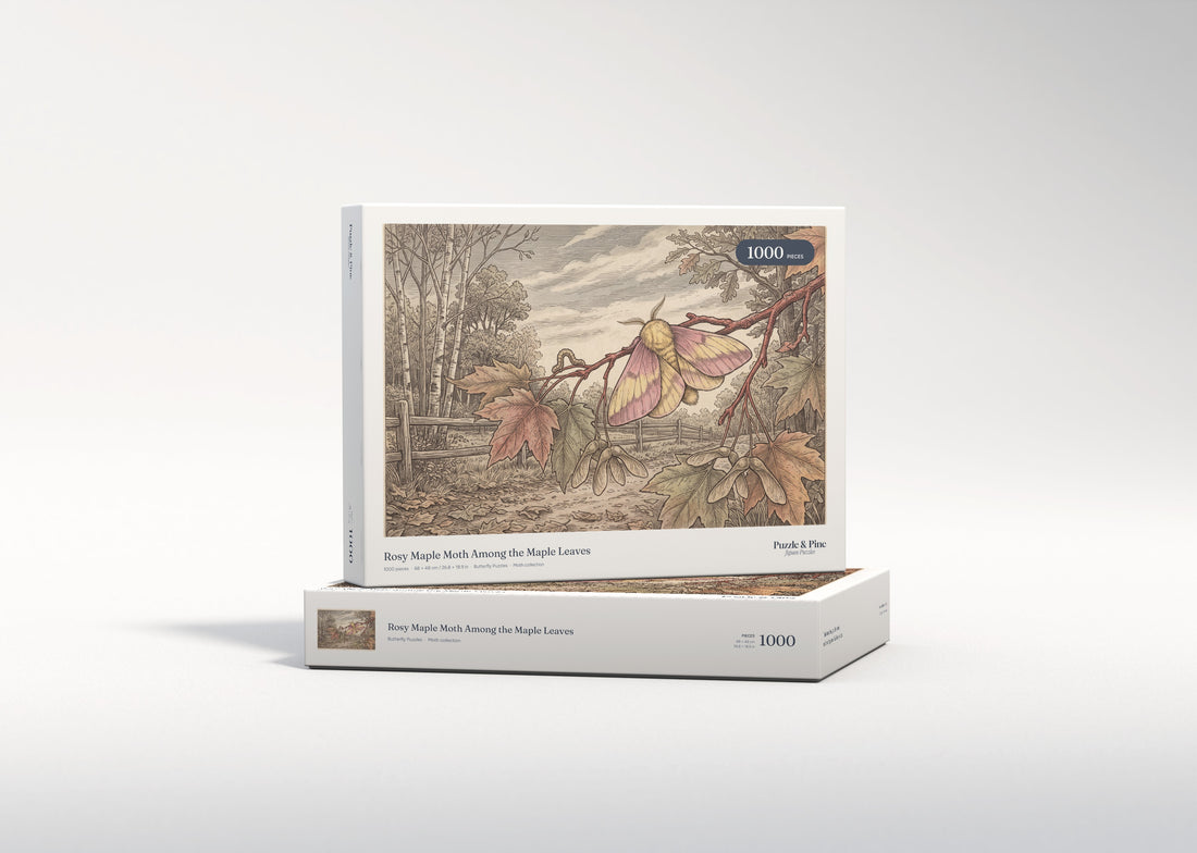 Rosy Maple Moth Among the Maple Leaves jigsaw puzzle - gift box