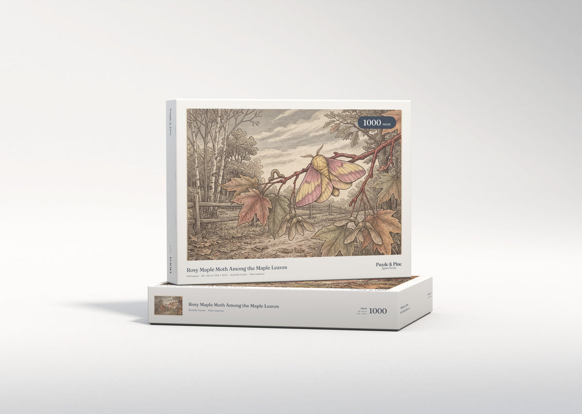 Rosy Maple Moth Among the Maple Leaves jigsaw puzzle - gift box