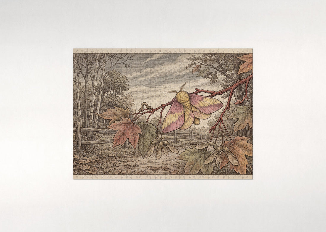 Rosy Maple Moth Among the Maple Leaves jigsaw puzzle - gift box