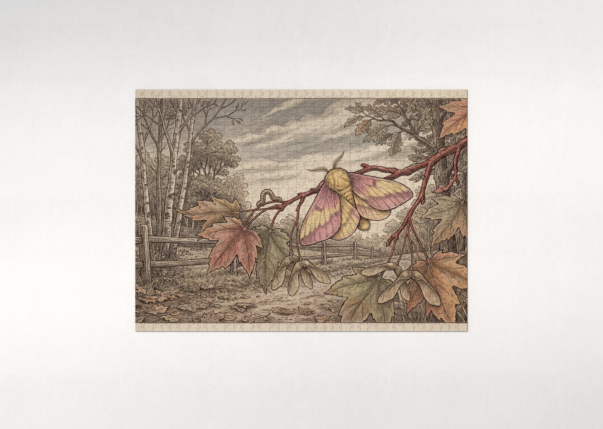 Rosy Maple Moth Among the Maple Leaves jigsaw puzzle - flat puzzle