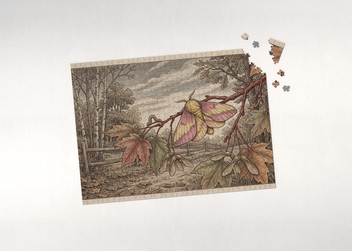 Rosy Maple Moth Among the Maple Leaves jigsaw puzzle - puzzle with loose pieces