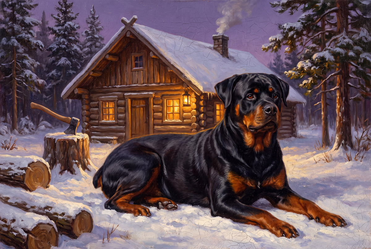 Rottweiler at the Snowy Timber Cabin jigsaw puzzle